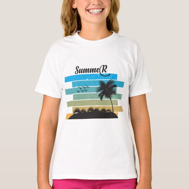 Palm Tree Retro Vintage Sunset girls T-Shirt (Front)