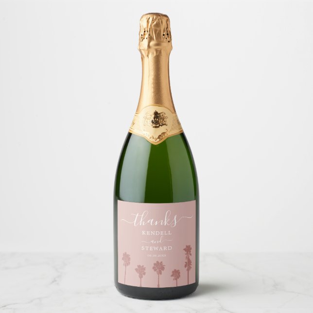 Palm Tree Romance Wedding Suite Sparkling Wine Label (Front)