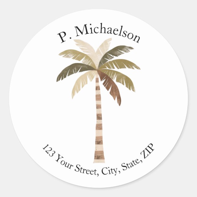 Palm Tree Round Address Label  (Front)