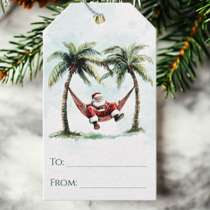 Palm Tree Santa Hammock Tropical Beach Christmas Gift Tags