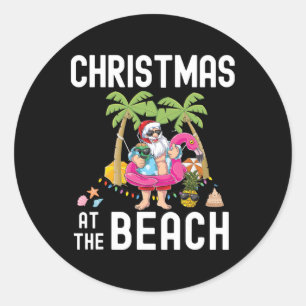 Palm Tree Santa Surfing Summer Christmas At The Be Classic Round Sticker