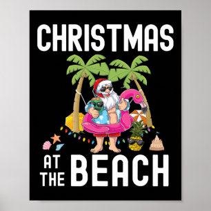 Palm Tree Santa Surfing Summer Christmas At The Be Poster