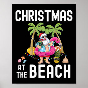 Palm Tree Santa Surfing Summer Christmas At The Be Poster