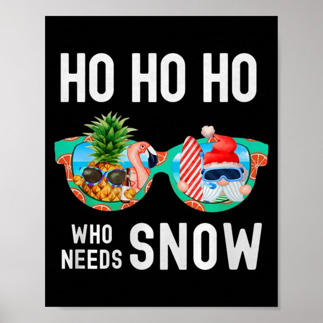 Palm Tree Santa Surfing Summer Vacation Ho Ho Ho C Poster (Front)