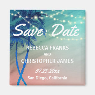 Palm Tree Save the Date Magnets   Teal Blue Peach