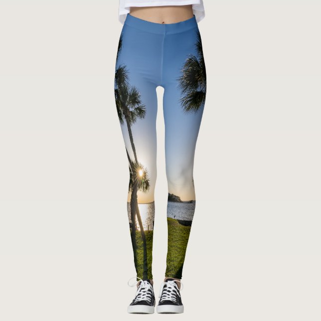 Palm Tree Scissors Silhouette Leggings (Front)