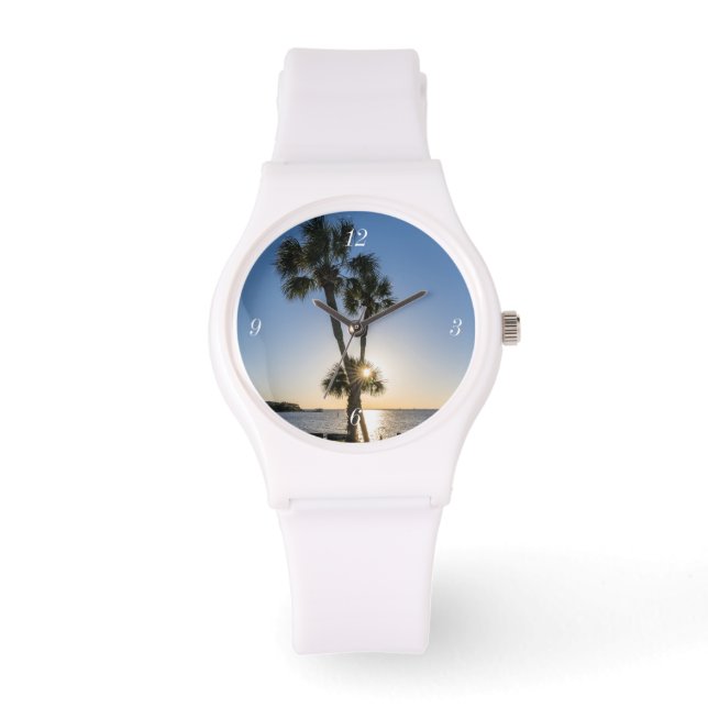 Palm Tree Scissors Silhouette Sporty Watch (Front)
