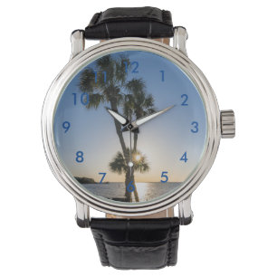Palm Tree Scissors Silhouette Wrist Watch