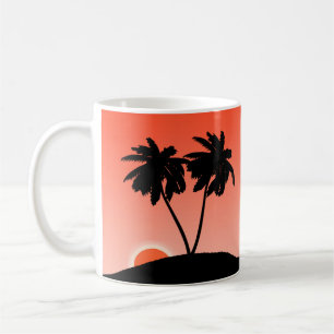 Palm Tree Silhouette Against an Orange Sunset Coffee Mug