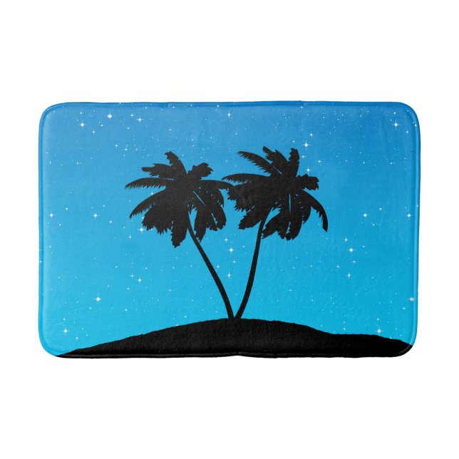 Palm Tree Silhouette Against Evening Blue  Bath Mat (Front)