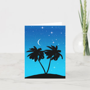 Palm Tree Silhouette Against Evening Blue Card
