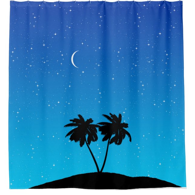 Palm Tree Silhouette Against Evening Blue Shower Curtain (Front)