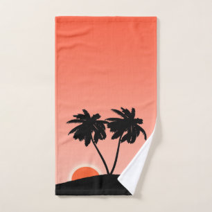 Palm Tree Silhouette Against Sunset Orange Bath To Towel Set