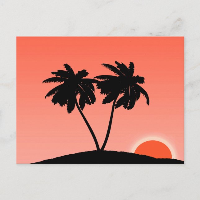 Palm Tree Silhouette Against Sunset Orange Postcard (Front)
