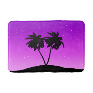 Palm Tree Silhouette Against Twilight Purple Bath Mat
