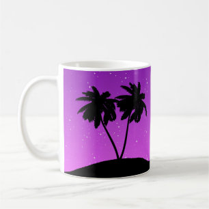 Palm Tree Silhouette Against Twilight Purple Coffee Mug