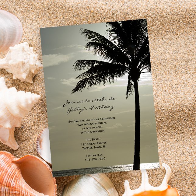 Palm Tree Silhouette Beach Birthday Party Invitation (Creator Uploaded)