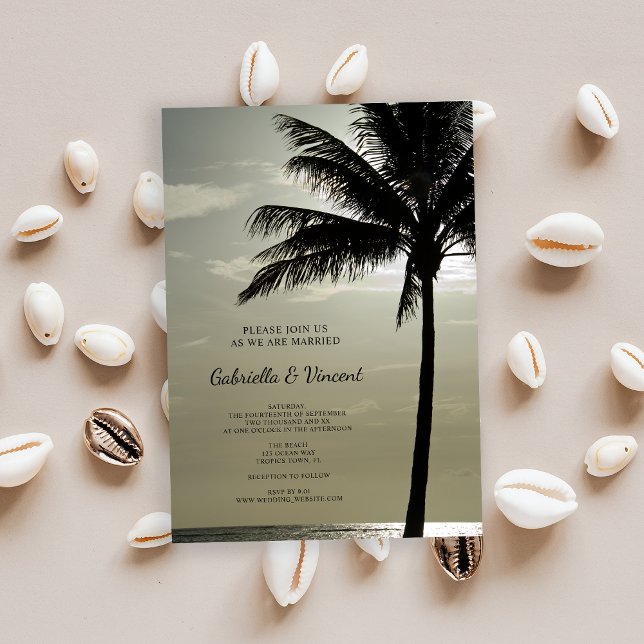Palm Tree Silhouette Beach Wedding Invitation (Invite guests to your beach marriage ceremony with the Palm Tree Silhouette Wedding Invitation.)