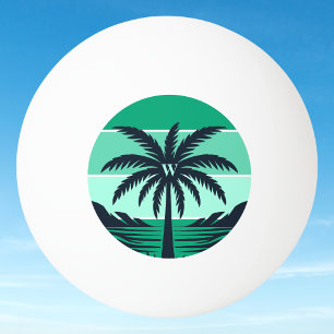 Palm Tree Silhouette Black Striped Green Monogram Ping Pong Ball