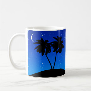 Palm Tree Silhouette, Evening Blue with Stars Coffee Mug