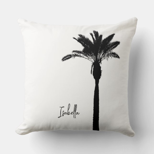 Palm Tree Silhouette NAME Travel Coastal Chic Cushion (Front)