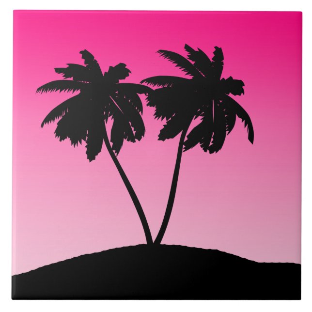 Palm Tree Silhouette on Dawn Pink Ceramic Tile (Front)