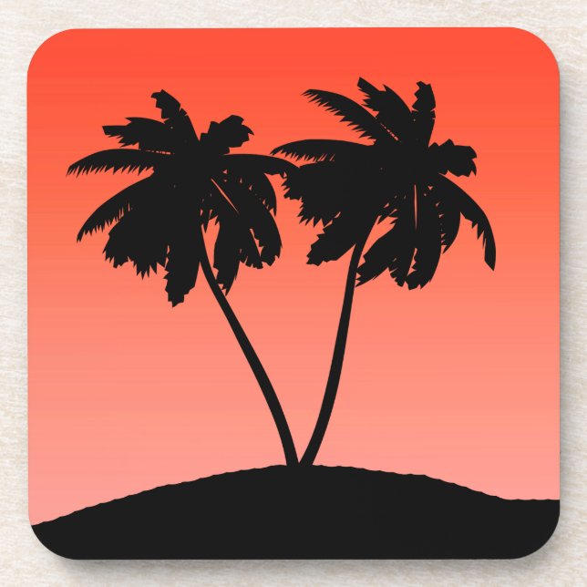 Palm Tree Silhouette on Sunset Orange Coaster (Front)