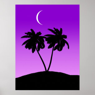 Palm Tree Silhouette on Twilight Purple Poster
