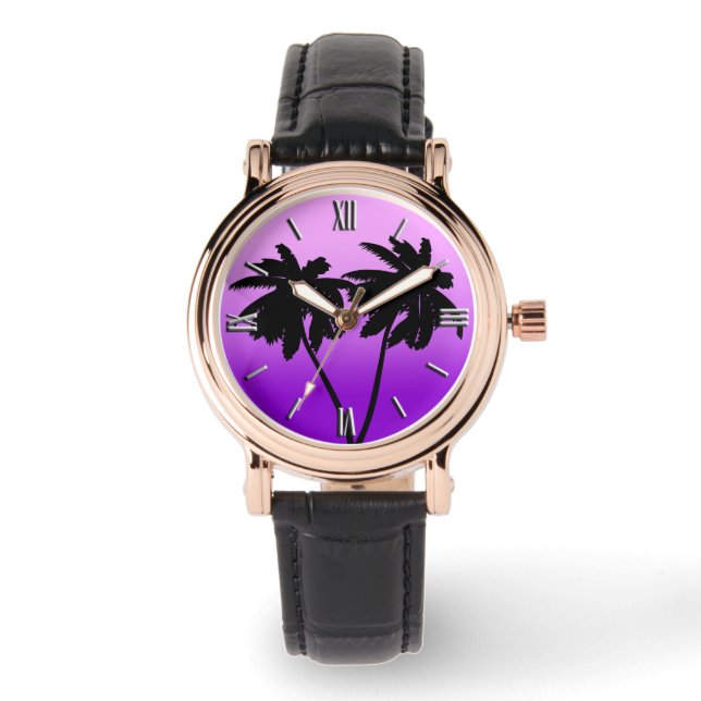 Palm Tree Silhouette on Twilight Purple Watch (Front)