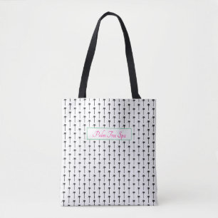 Palm Tree Silhouette Pattern Coastal NAME Fun Tote Bag