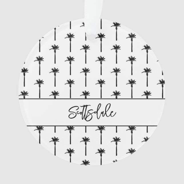 Palm Tree Silhouette Pattern LOCATION Coastal Chic Ornament (Front)