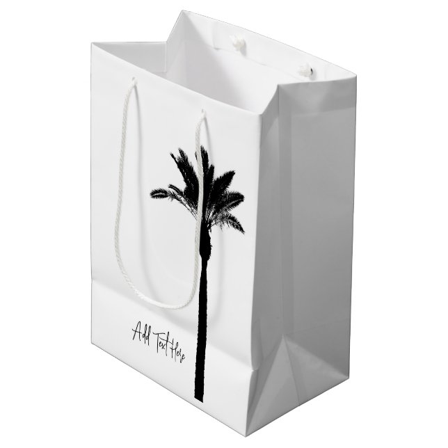 Palm Tree Silhouette Travel Coastal Custom Text Medium Gift Bag (Front Angled)