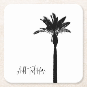 Palm Tree Silhouette Travel Coastal Custom Text  Square Paper Coaster