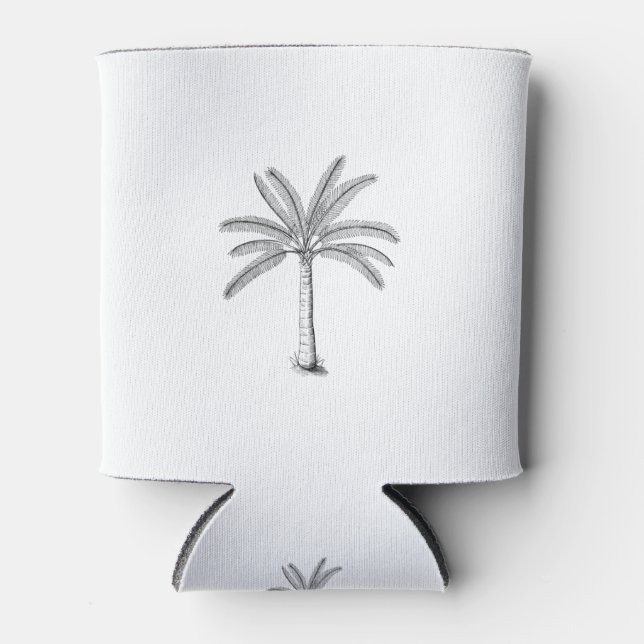 Palm Tree Sketch Black Can Cooler (Front)