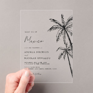 Palm Tree Sketch Travel Beach Destination Wedding Acrylic Invitations