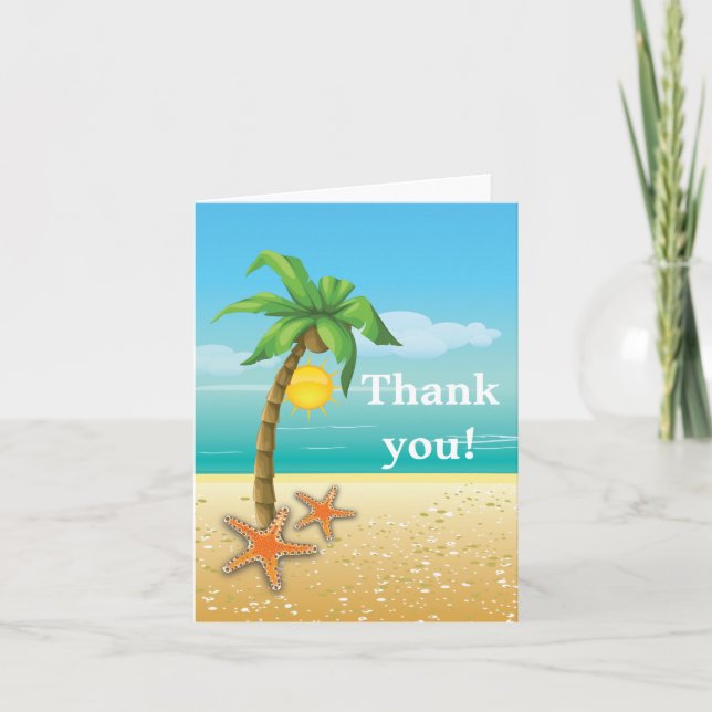 Palm tree & starfish beach wedding Thank You Card (Front)