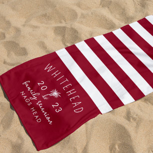 Palm Tree Stripe Red Monogram Beach Towel