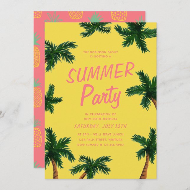 Palm Tree Summer Party Invitation (Front/Back)
