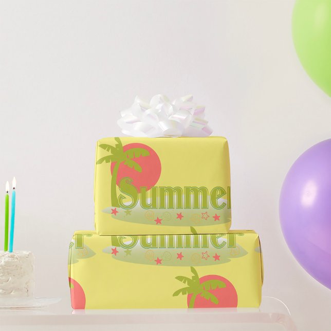 Palm Tree Summer with Sun and Beach Wrapping Paper (Creator Uploaded)