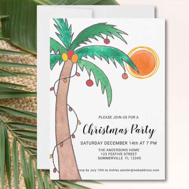 Palm Tree Sun Christmas Party   Invitation (Creator Uploaded)