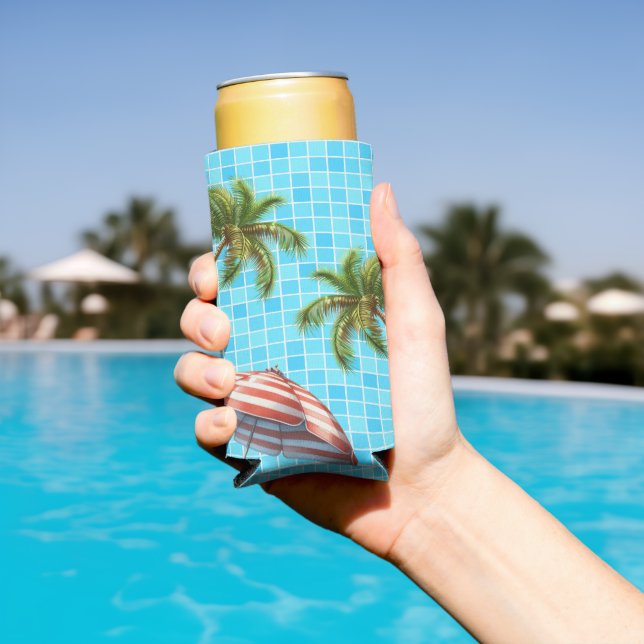 Palm Tree Sun Umbrella Summer Seltzer Can Cooler (In Situ Pool)