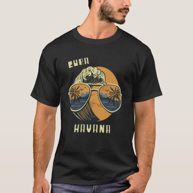 Palm tree Sunglass Cuba Havana Beach Ocean Hispani T-Shirt (Front)