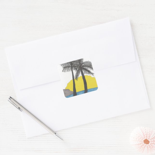 Palm Tree Sunrise Silhouette Square Sticker (Envelope)
