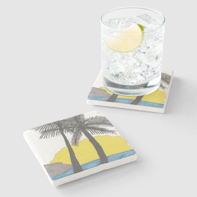 Palm Tree Sunrise Silhouette Stone Coaster (Side)