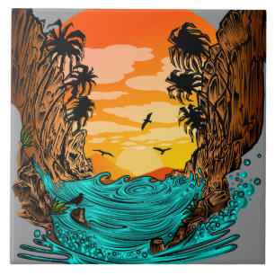 Palm Tree Sunset Ceramic Tile