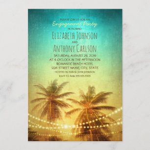 Palm Tree Sunset Hawaiian Beach Engagement Party Invitation