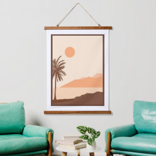 Palm Tree Sunset, Island, Boho Abstract Art Hanging Tapestry