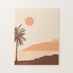 Palm Tree Sunset, Island, Boho Abstract Art Jigsaw Puzzle