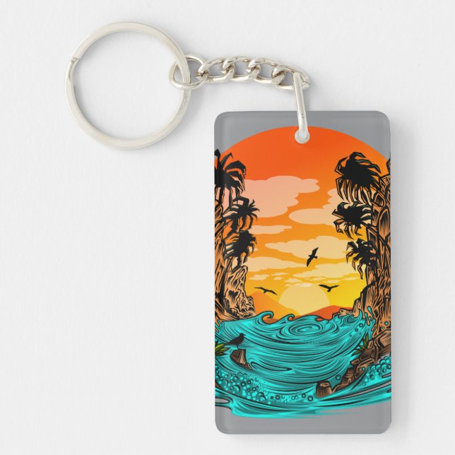 Palm Tree Sunset Key Ring (Front)