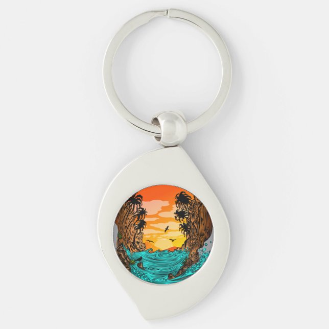 Palm Tree Sunset Key Ring (Front)